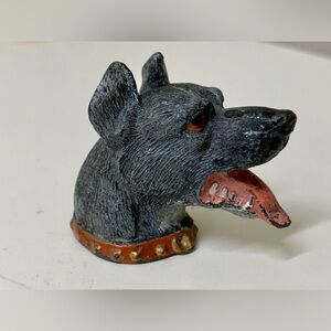 Antique Heavy Metal Decorative Figural Dog Head Cane Topper Cap Brutalist